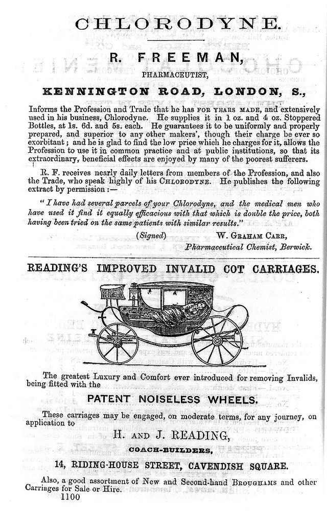 Engraving of invalid carriage made by H. and J. Reading.
