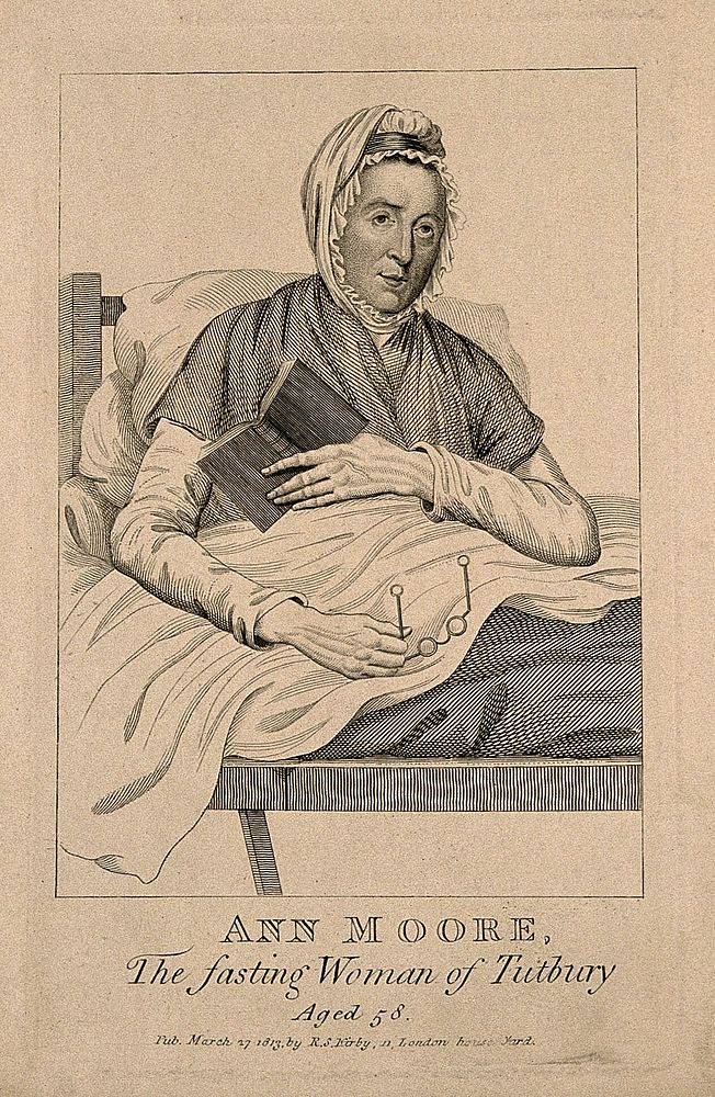 Ann Moore, a fraudulent fasting woman, aged 58. Engraving, 1813.