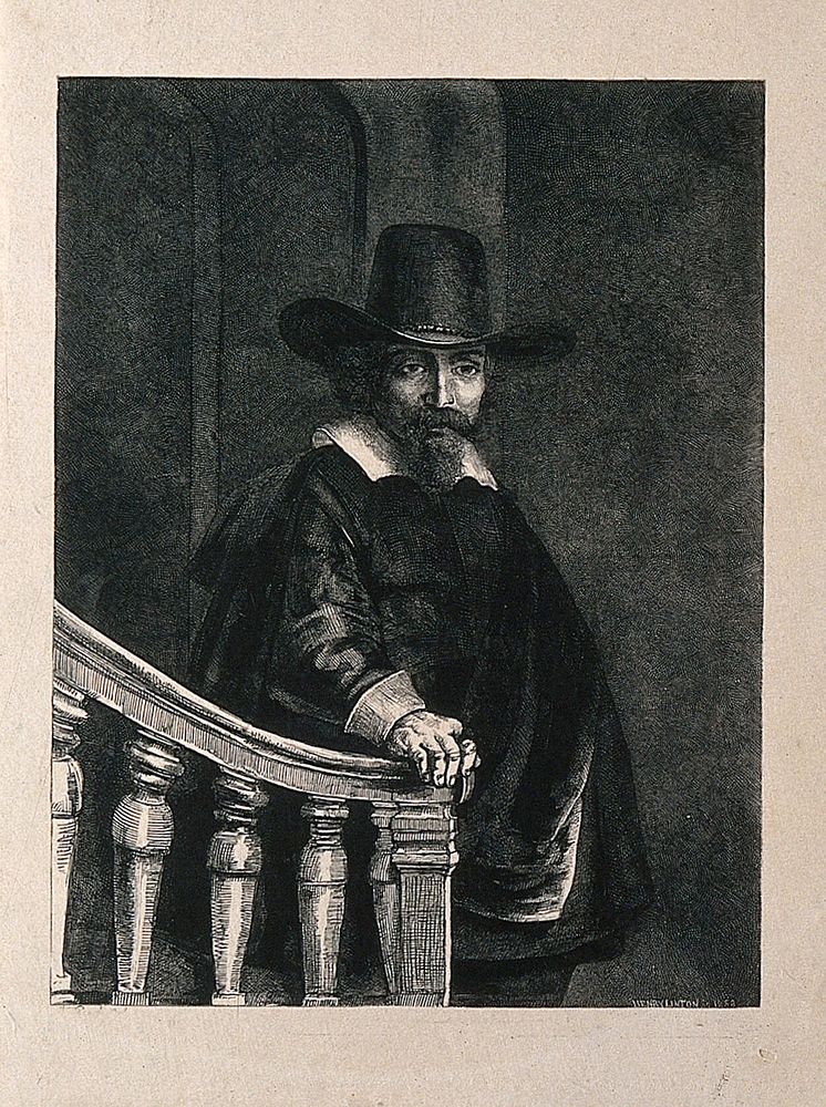 Ephraim Bonus. Wood engraving by H. Linton, 1853, after Rembrandt.