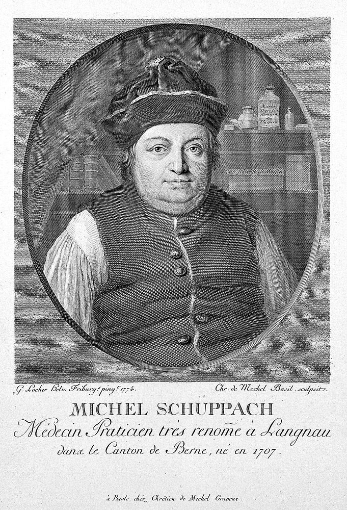 Michel Schuppach. Line engraving by C. de Mechel after G. Locher, 1774.