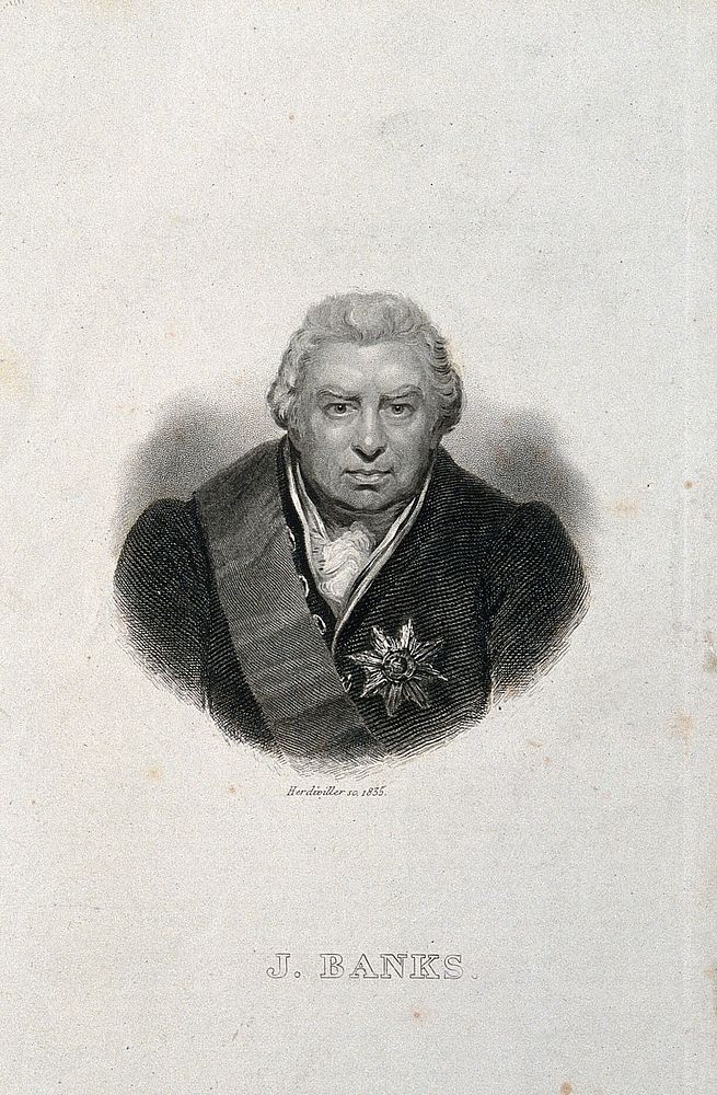 Sir Joseph Banks. Stipple engraving by C.A. d'Hardiviller, 1835.