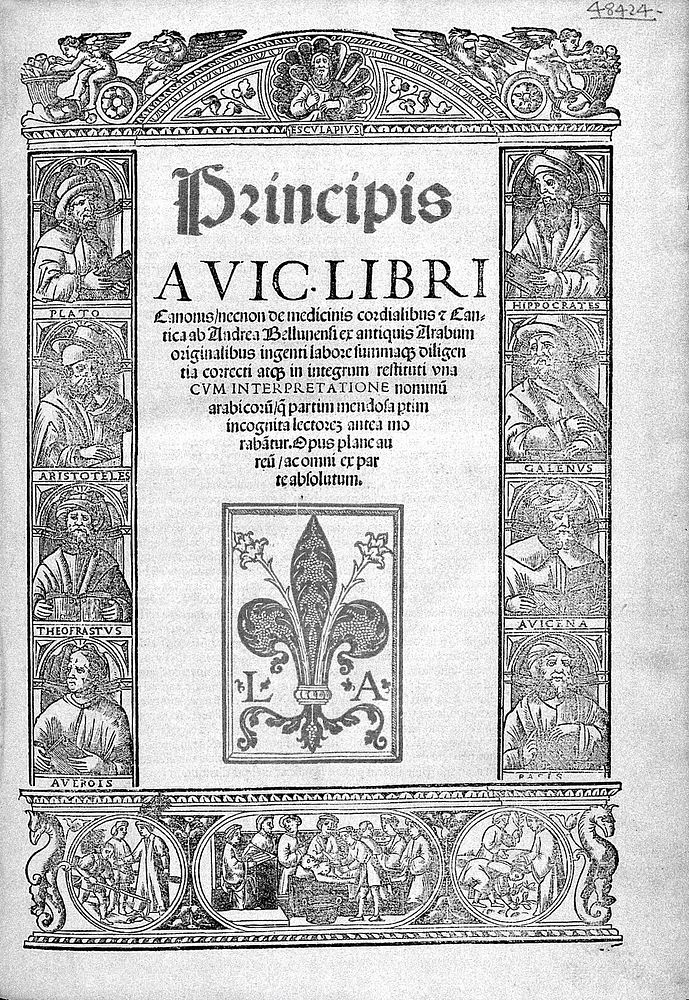 Libri canonis, necnon de medicinis cordialibus et cantica ab Andrea Bellunensi ... / correcti ... una cum interpretatione…