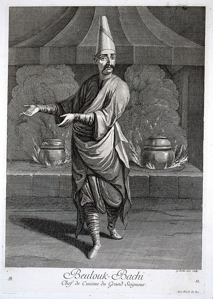 Constantinople: the head cook in the imperial household. Engraving by G. Scotin the elder, 1714, after J.B. Van Mour.