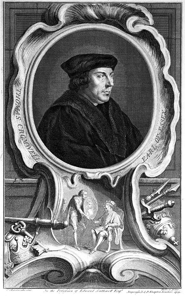 Thomas Cromwell, Earl of Essex (1485-1540). Engraving by Jacobus Houbraken, 1739, after Hans Holbein.