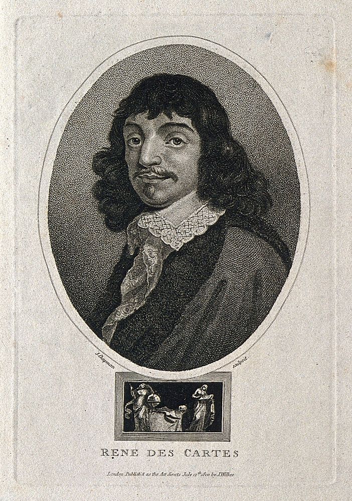 René Descartes. Stipple engraving by J. Chapman, 1800, after F. Hals, 1649.