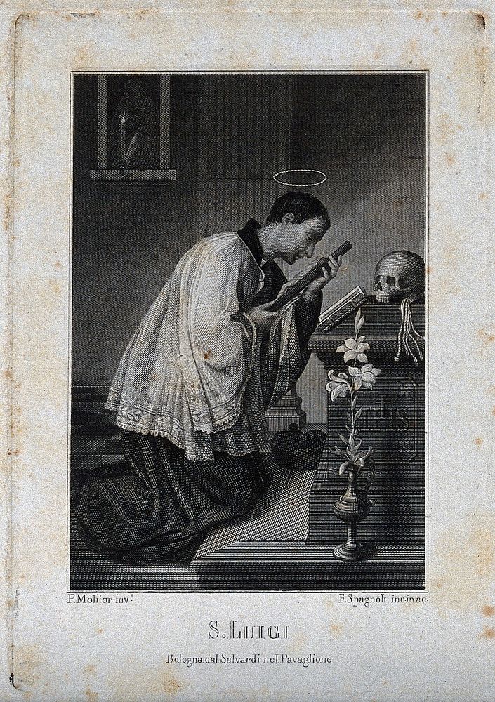 Saint Aloysius Gonzaga. Steel engraving by F. Spagnoli after P. Molitor.