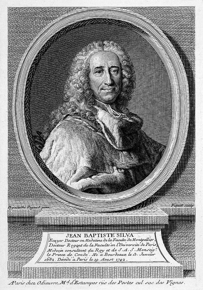 Jean-Baptiste de Silva. Line engraving by E. Ficquet, 1765, after H. Rigaud, 1740.