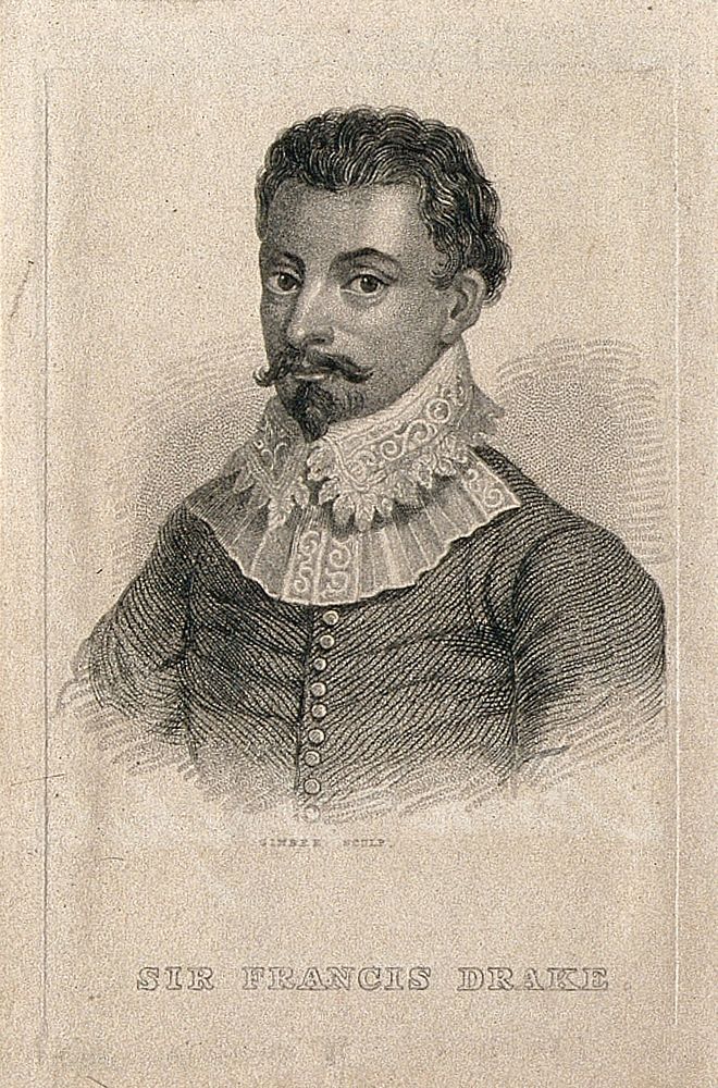 Sir Francis Drake. Stipple engraving by S. Gimber.