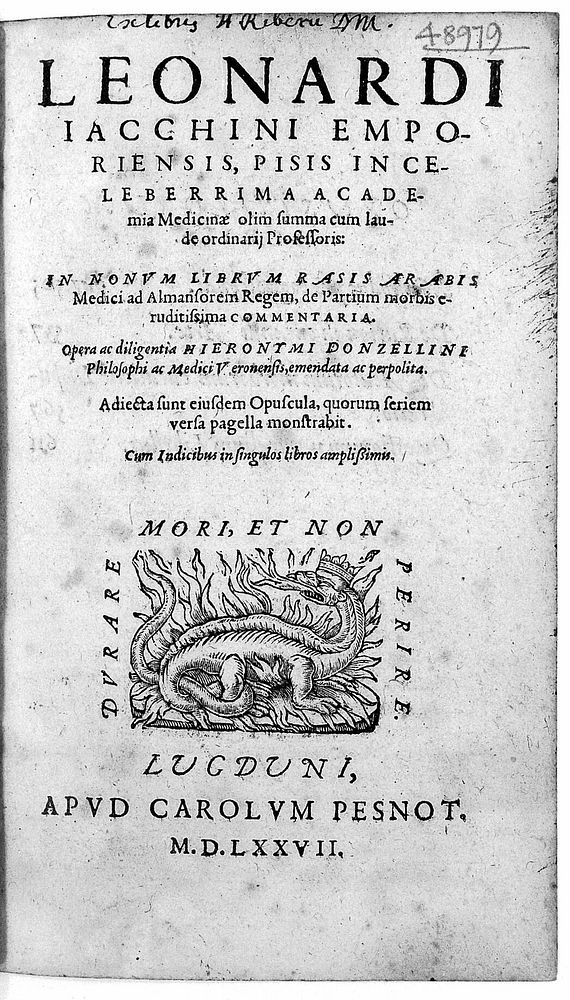 In nonum librum Rasis ... ad Almansorem de partium morbis eruditissima commentaria / Opera ac diligentia Hieronymi…