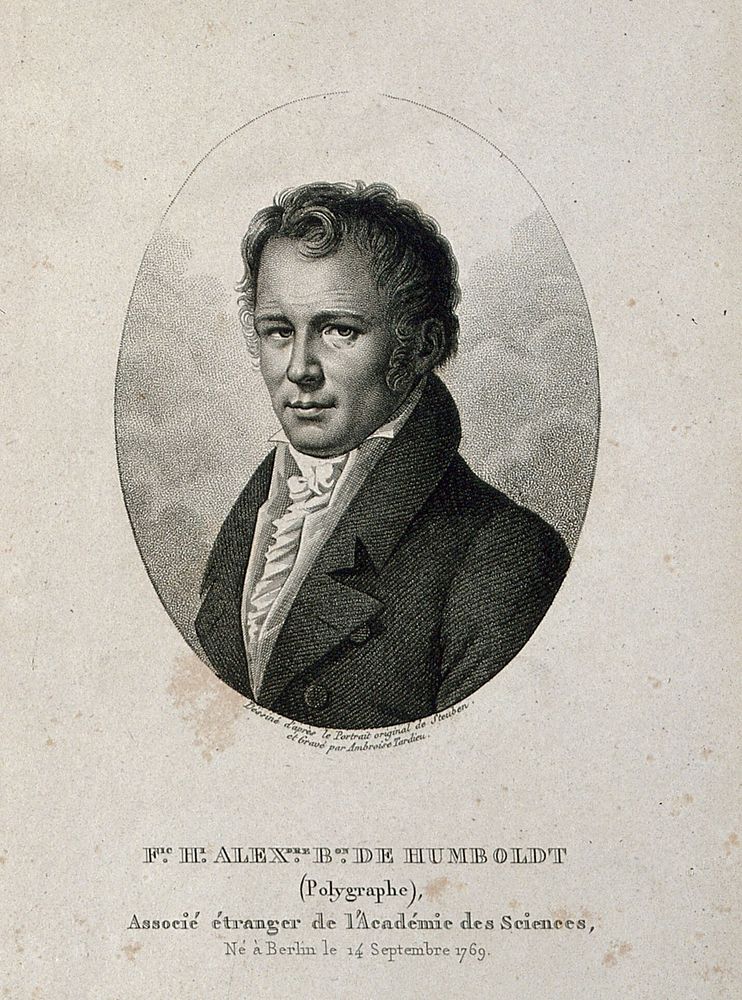 Friedrich Heinrich Alexander von Humboldt. Stipple engraving by A. Tardieu after Baron C. von Steuben, 1815.