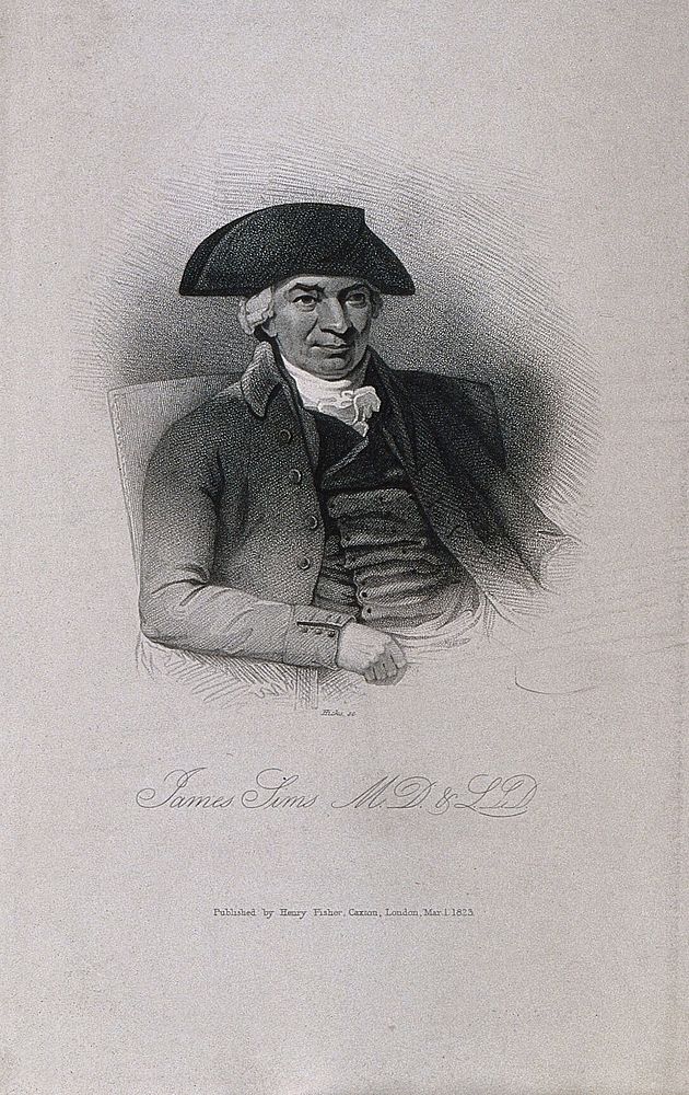 James Sims. Stipple engraving by R. Hicks, 1823, after S. Medley, 1800.