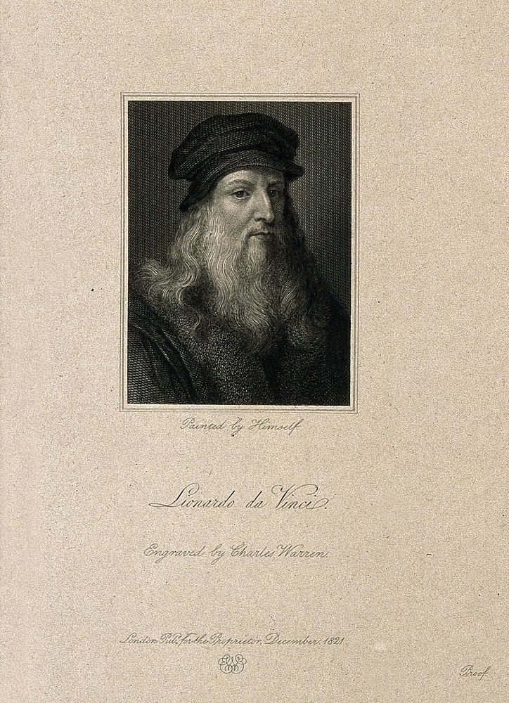 Leonardo da Vinci. Stipple engraving by J. Posselwhite.