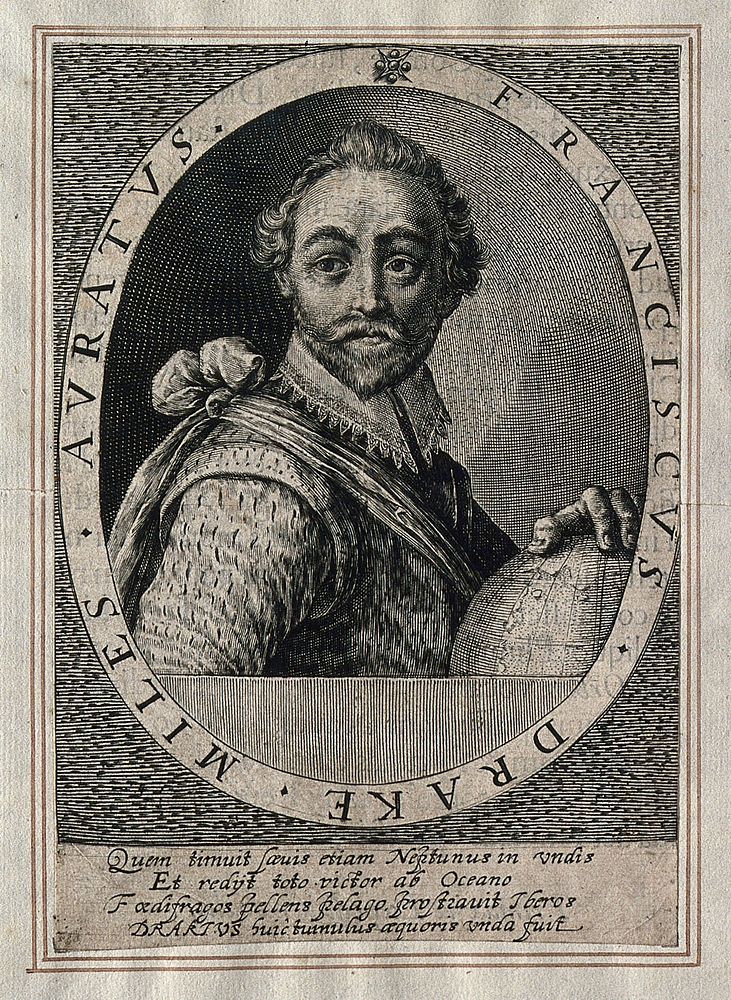 Sir Francis Drake. Line engraving by C. de Passe, 1620.