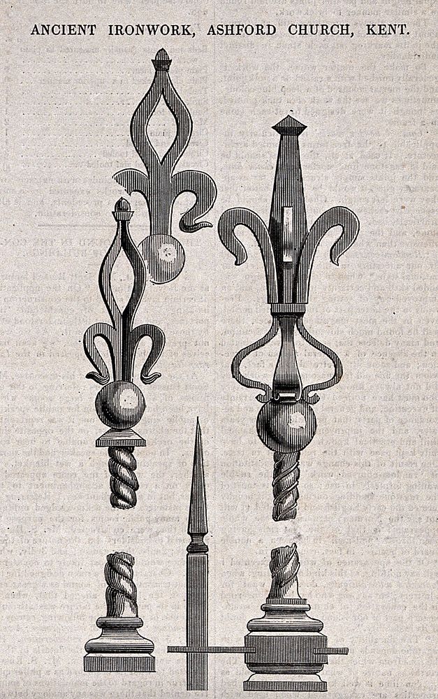 Architecture: wrought iron lock. Wood engraving by C. D. Laing, 1846, after E. H.