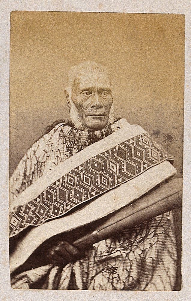 New Zealand: a Maori man. Albumen print.