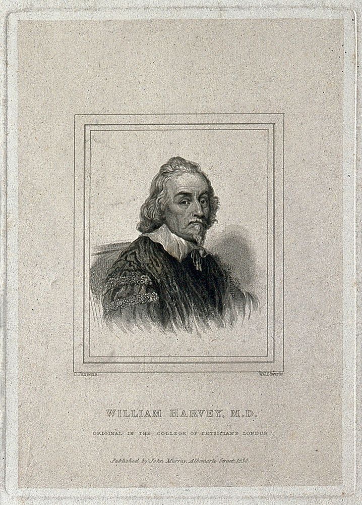 William Harvey. Line engraving by W. C. Edwards, 1830.