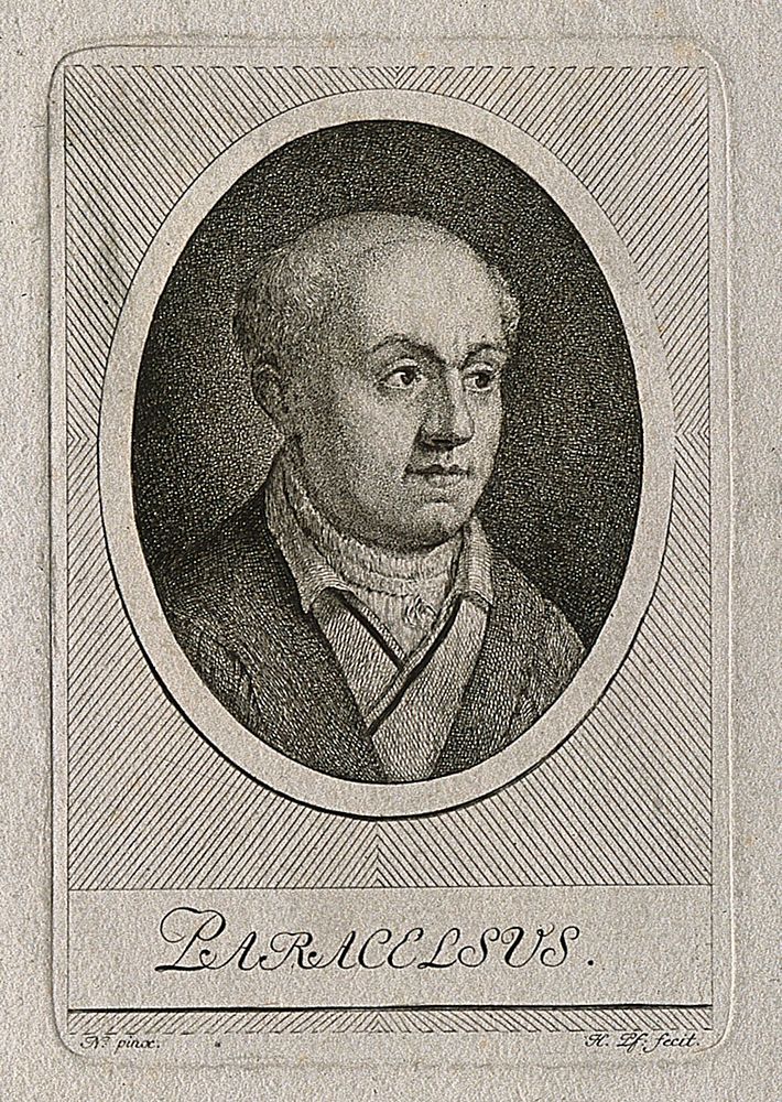 Aureolus Theophrastus Bombastus von Hohenheim [Paracelsus]. Stipple engraving by H. Pfenninger after N.