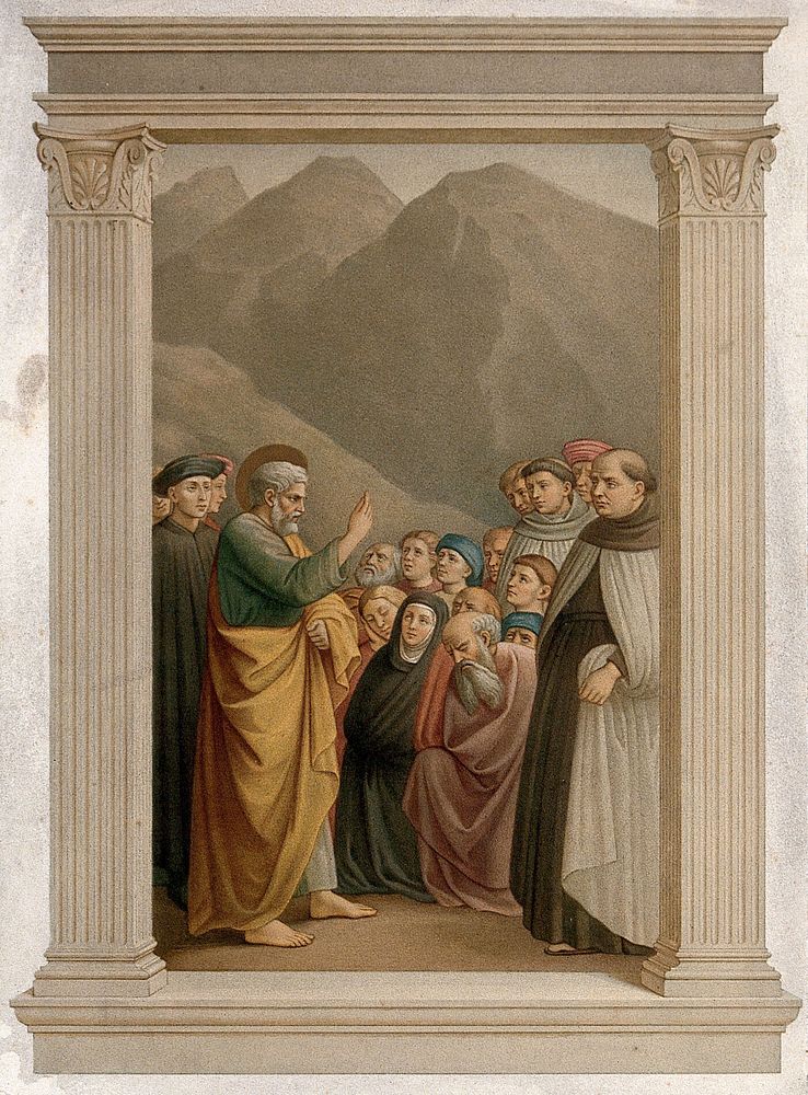 Saint Peter preaching. Chromolithograph by L. Gruner, 1861, after C. Mariannecci after Tommaso di Cristoforo Fini, il…