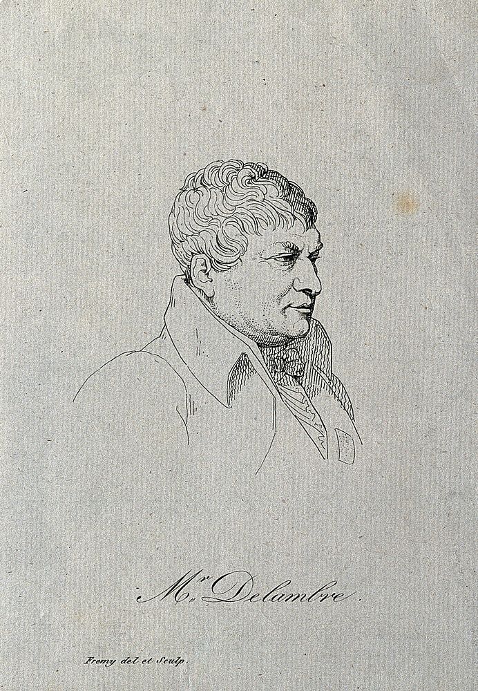 Jean Baptiste Joseph, Count Delambre. Line engraving by J. N. M. Frémy.