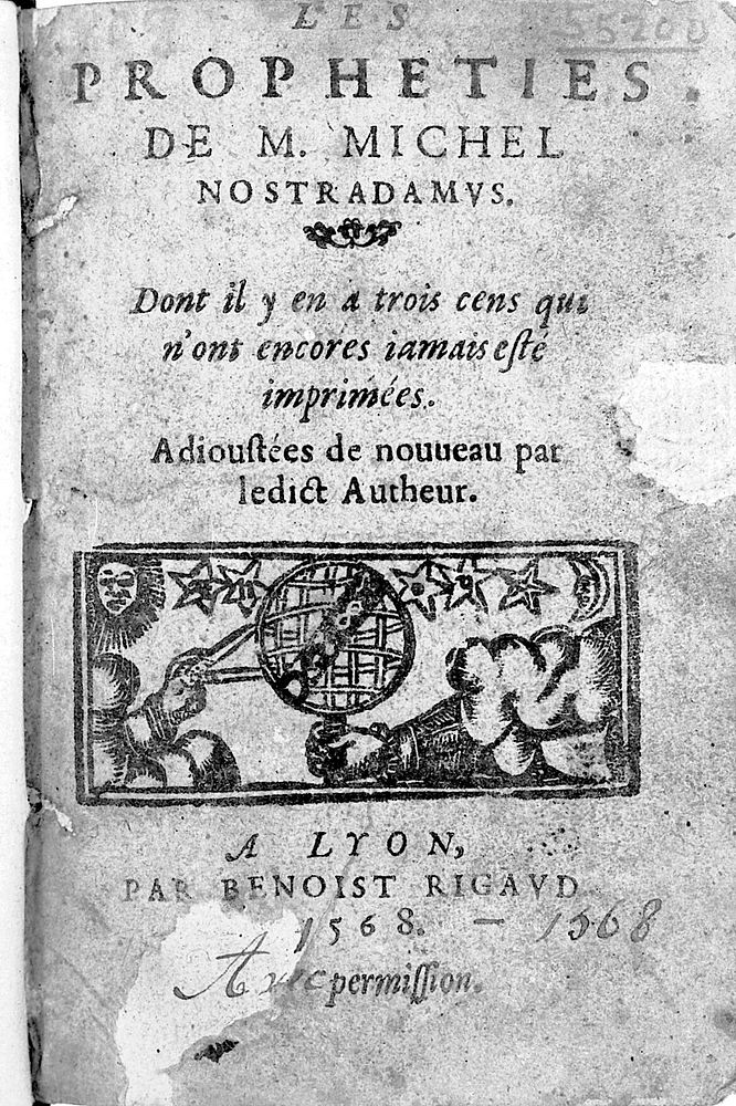 Nostradamus "Propheties", 1568; title page