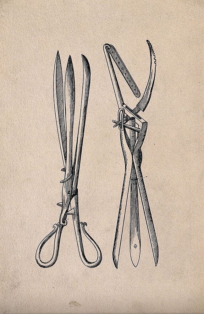 Surgical instrument. Drawing with watercolour.