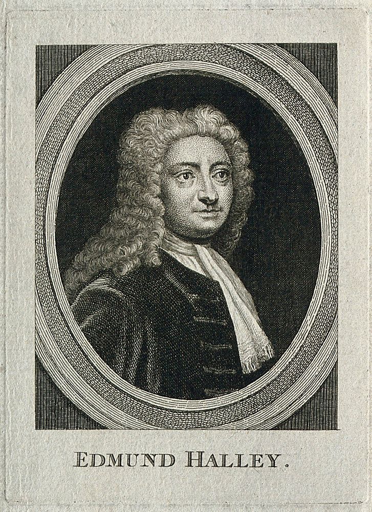 Edmund Halley. Line engraving after Sir G. Kneller.