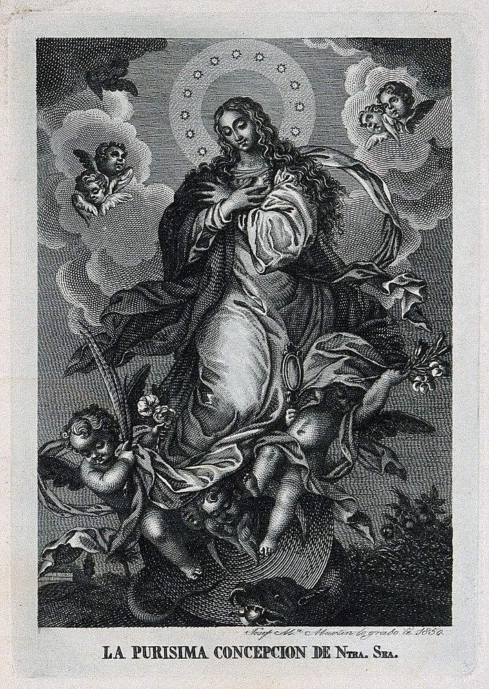 Saint Mary (the Blessed Virgin). Engraving by J.M. Martín, 1850.