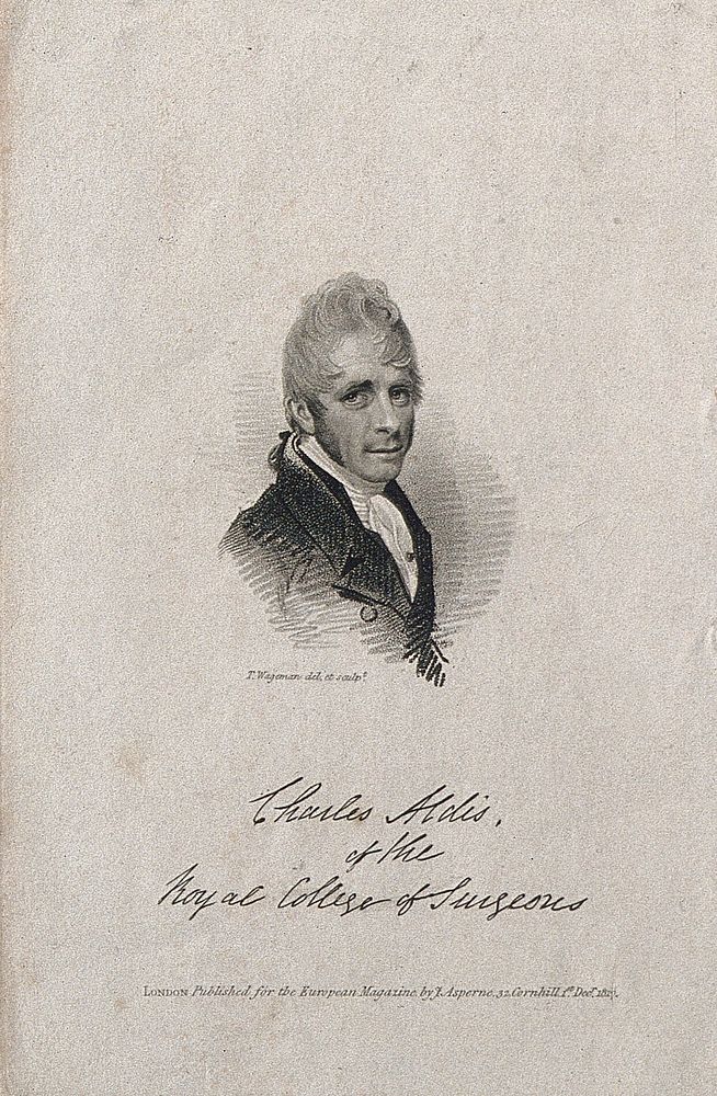 Sir Charles Aldis. Stipple engraving by T. Wageman after himself.