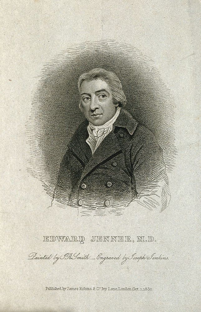 Edward Jenner. Stipple engraving by J. Jenkins, 1830, after J. R. Smith, 1800.
