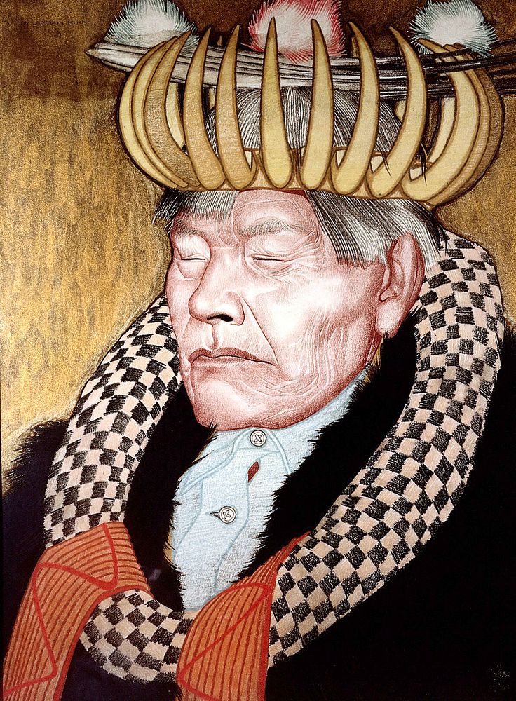 Captain Jack or Grizzly Bear Paw, medicine man of Kisbyyoks (Kispiox), British Columbia. Pastel by W. Langdon Kihn, 1924.