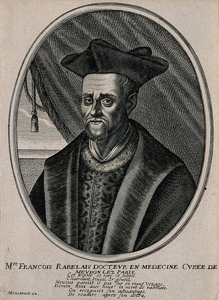 François Rabelais. Line engraving by B. Moncornet.