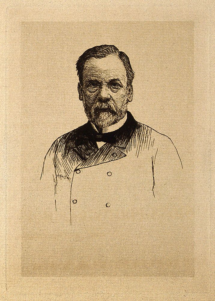 Louis Pasteur. Reproduction of etching by R. Kastor.