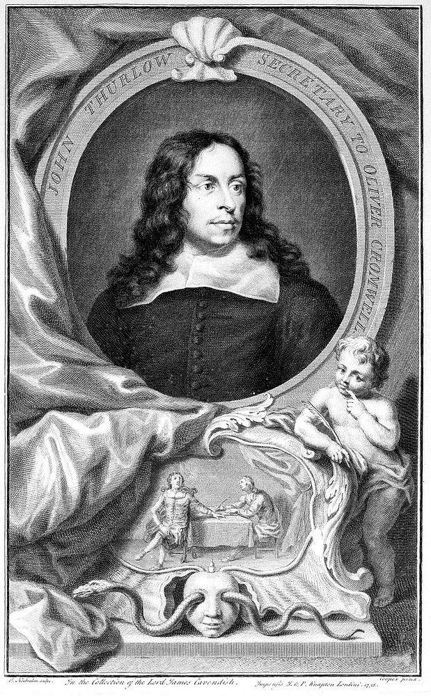 John Thurloe (1616-1668). Engraving by Jacobus Houbraken, ca. 1738, after Samuel Cooper.