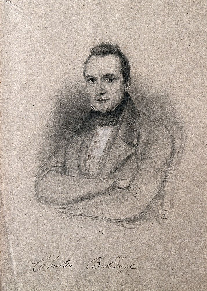 Charles Babbage. Pencil drawing by C. E. Liverati, 1841.