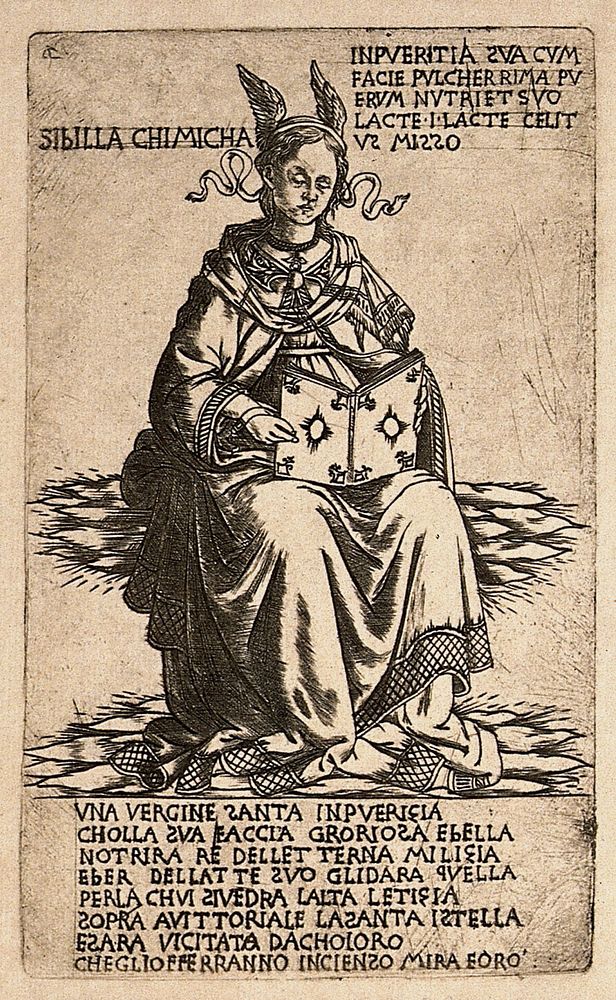 The Cimmerian sibyl. Reproduction of an engraving by B. Baldini, ca. 1480.