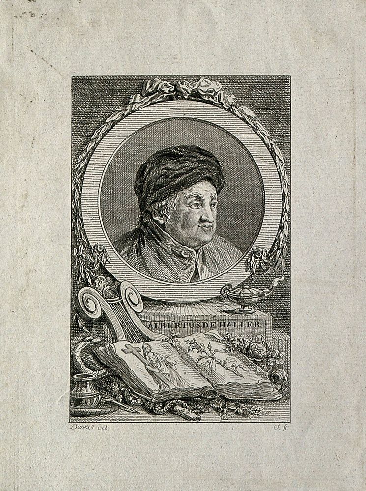 Baron Albrecht von Haller. Line engraving by B. A. Dunker.