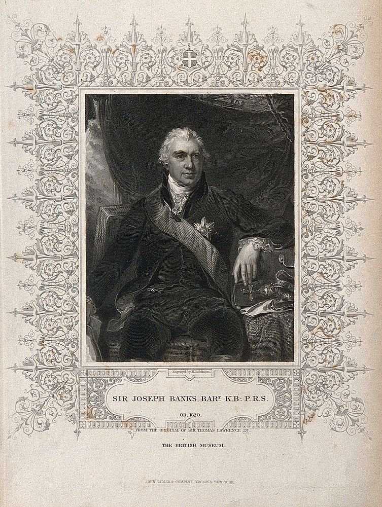 Sir Joseph Banks. Stipple engraving by H. Robinson, 1853, after Sir T. Lawrence.