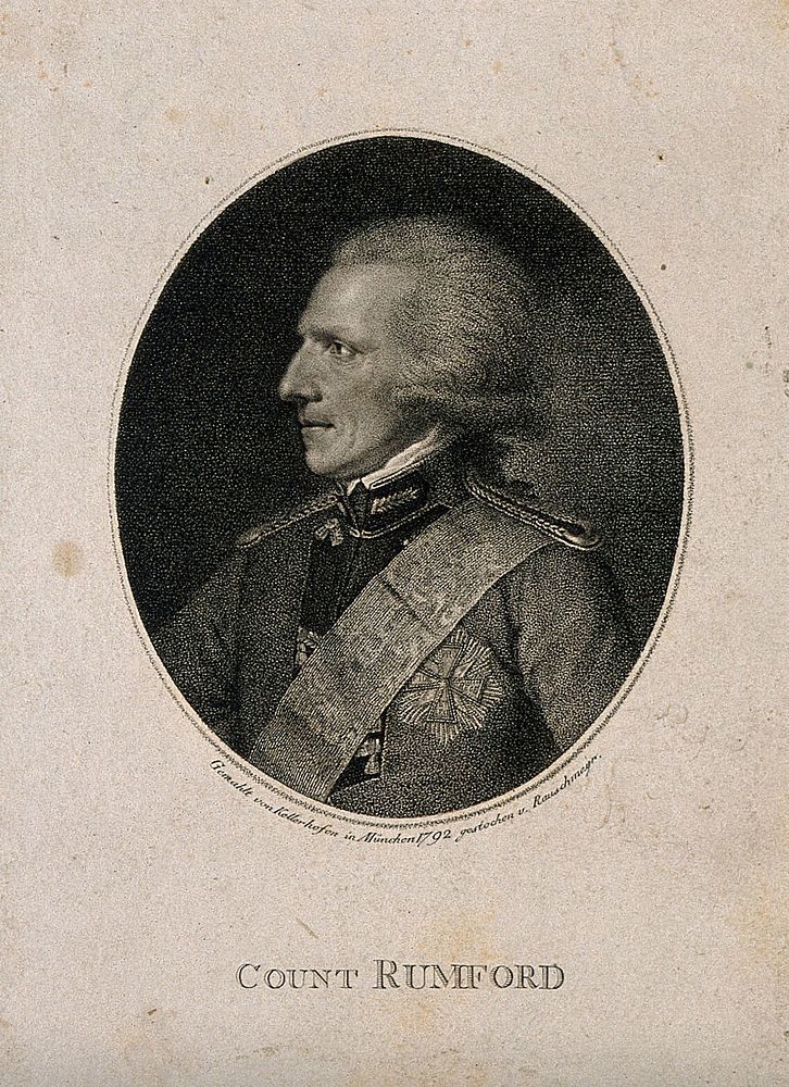 Sir Benjamin Thompson, Count von Rumford. Stipple engraving by J.P.P. Rauschmayr after M. Kellerhoven, 1792.