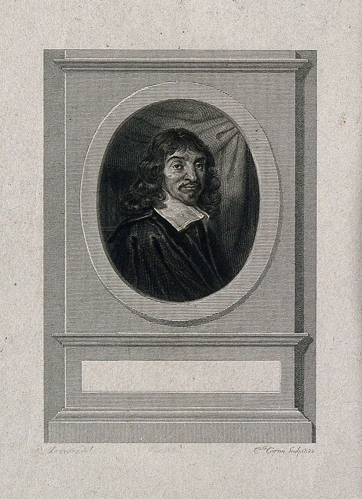 René Descartes. Line engraving by C. Caron, 1822, after F. Hals, 1649.