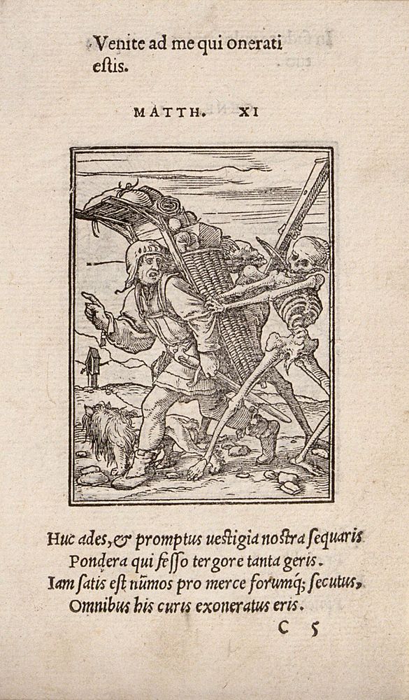 The dance of death: the pedlar. Woodcut by Hans Holbein the younger.