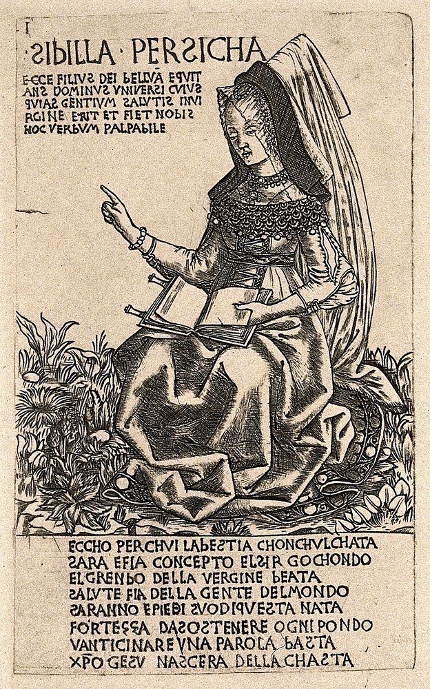 The Persian sibyl. Reproduction of an engraving, by B. Baldini, ca. 1480.