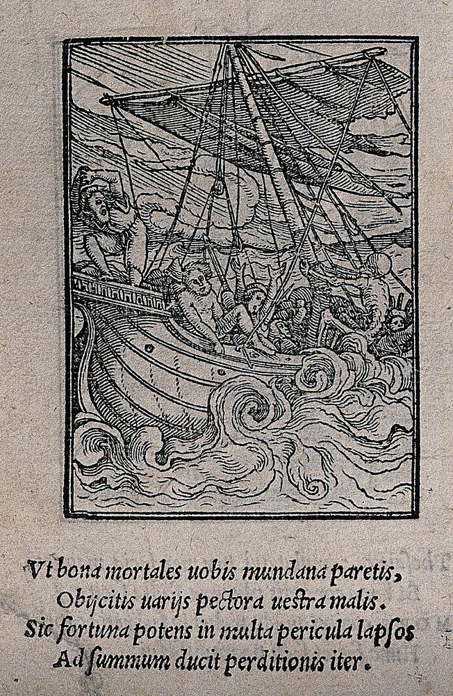 The dance of death: the seaman. Woodcut by Hans Holbein the younger.