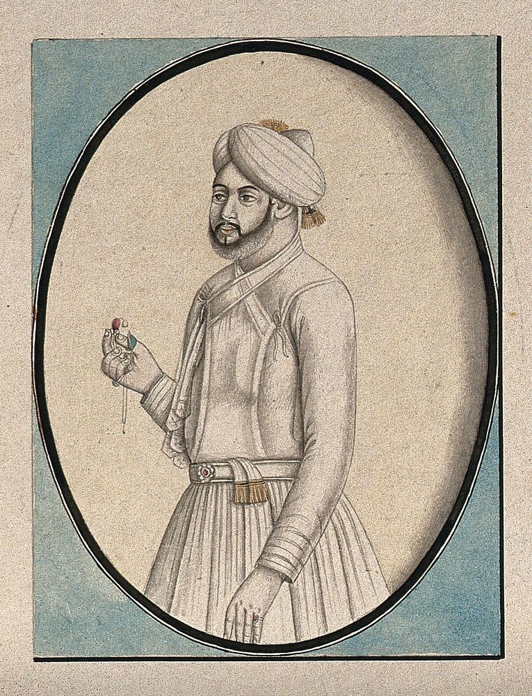 A Mughal attendant. Watercolour drawing by an Indian artist.