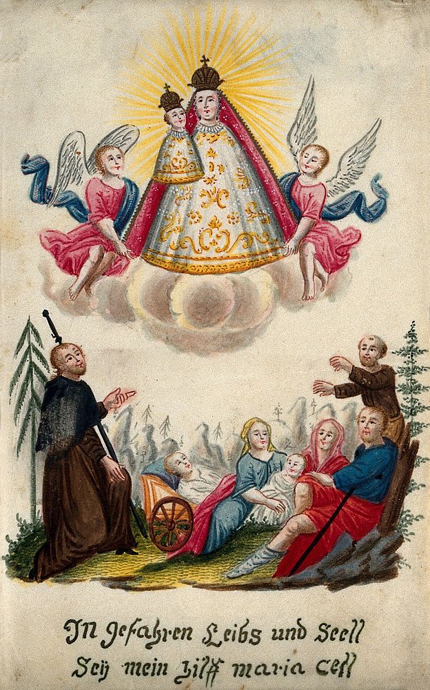 The Virgin of Mariazell as protector of the afflicted. Gouache.