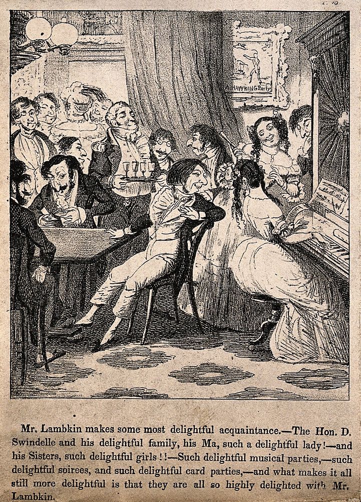 Mr. Lambkin drunkenly dancing the polka and knocking over a tray of coffee, while his loved one looks on in a dismayed…