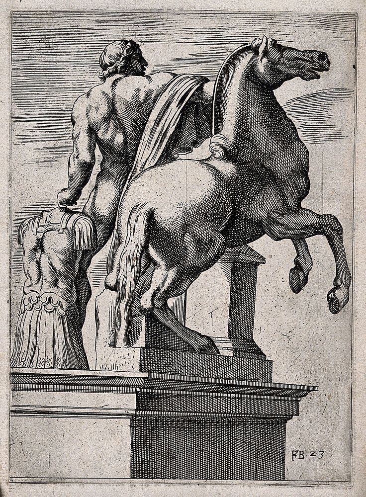 A horse-tamer. Etching by F. Perrier.