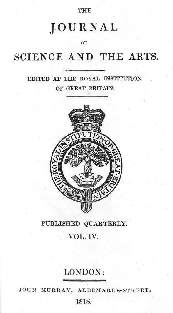Journal of science and the arts / Royal Institution of Great Britain.
