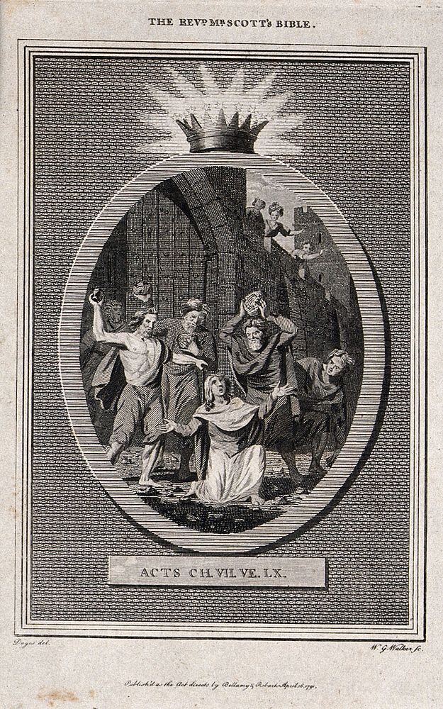 Martyrdom of Saint Stephen. Engraving by W.G. Walker, 1791, after E. Dayes.