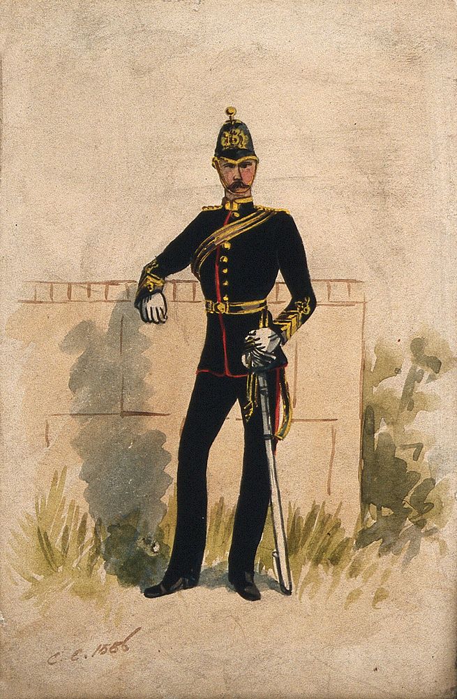 A uniformed soldier from the army medical staff. Watercolour, 1886.