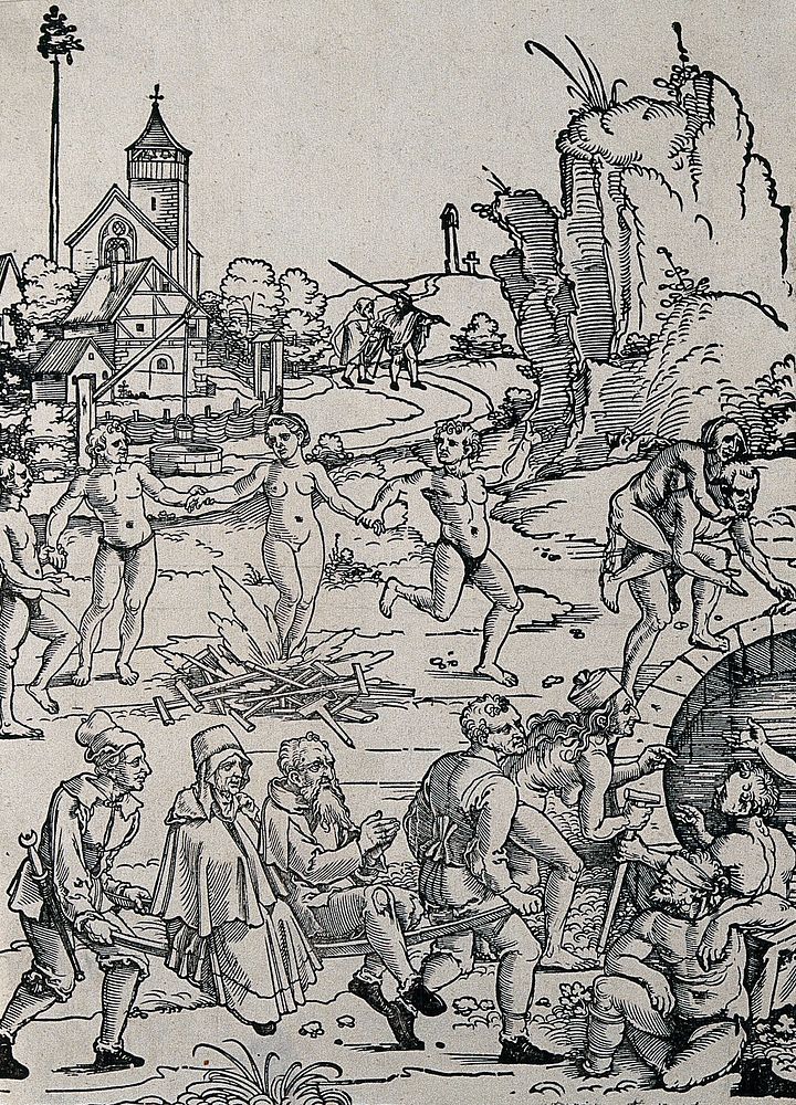 The fountain of youth. Woodcut by H. Beham, ca. 1536.